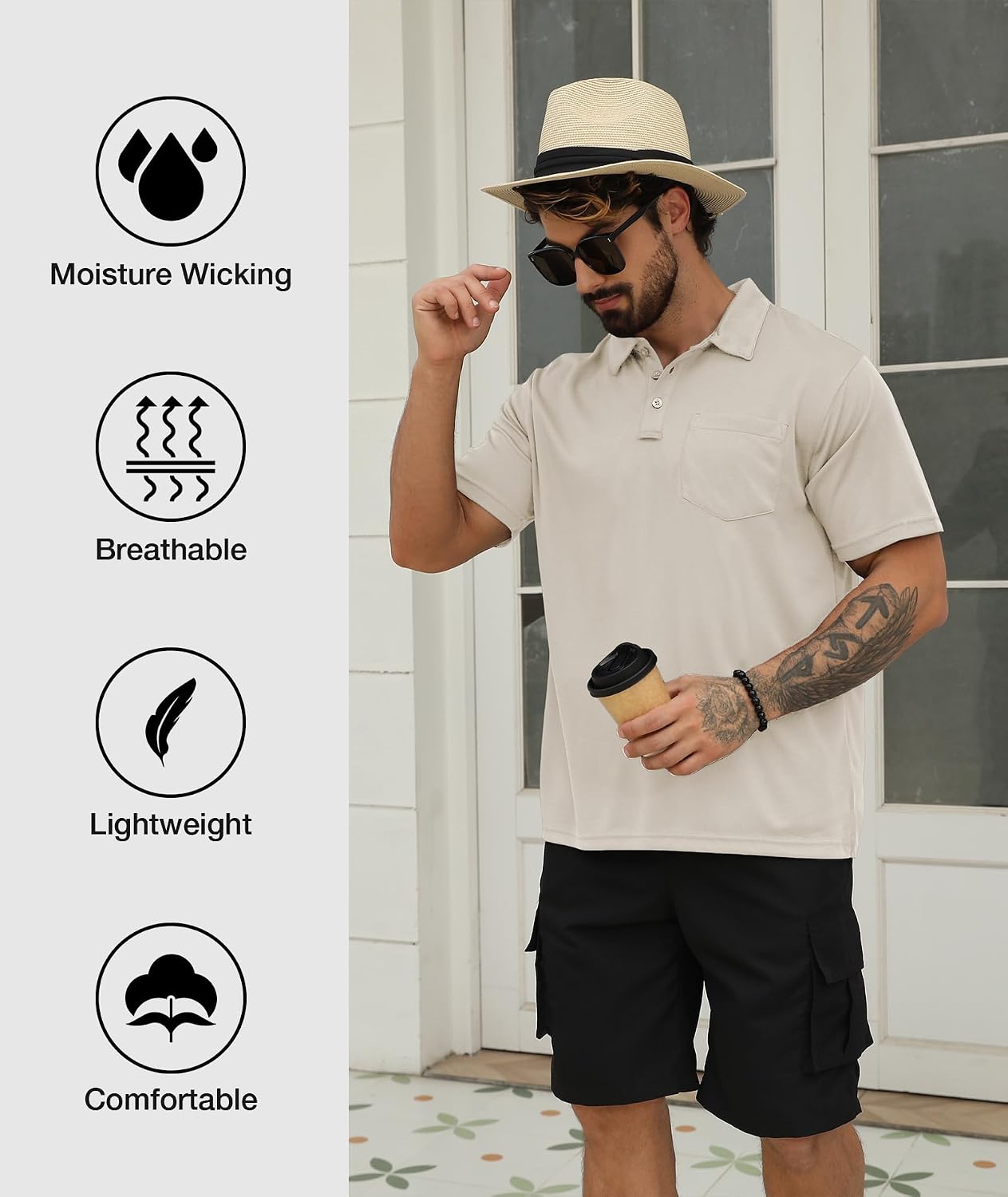 SCODI 5 Pack Mens Pocket Polo Shirts Short Sleeve Golf Casual Work T-Shirt