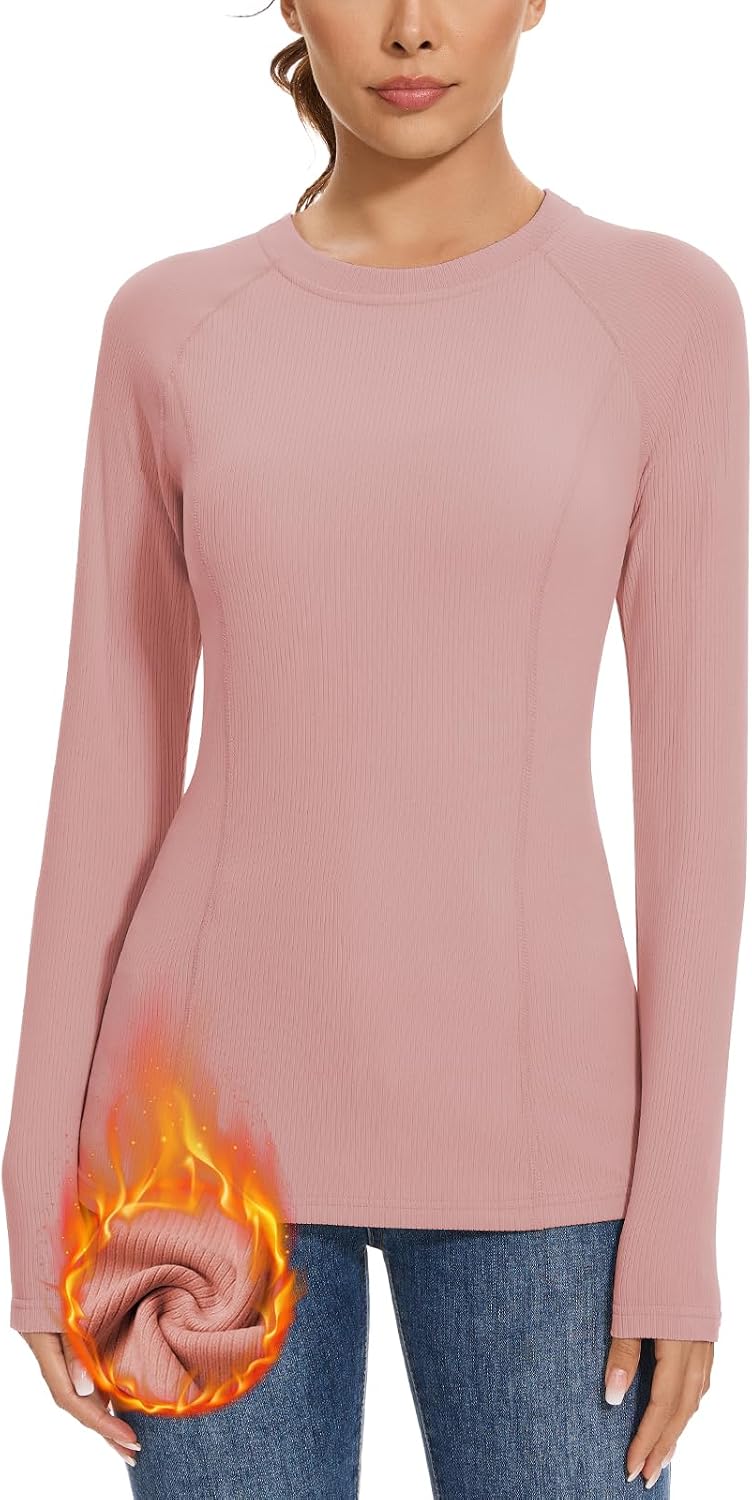 WOWENY Thermal Shirts for Women Fleece Long Sleeve Base Layer Top Winter