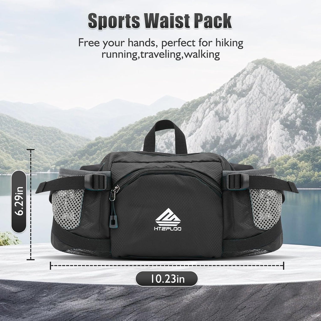 Fanny Pack Waist Bag with Water Bottle Holder for Men Women Running Hiking Travel Dog Walking Workout Cycling Outdoor (Black)