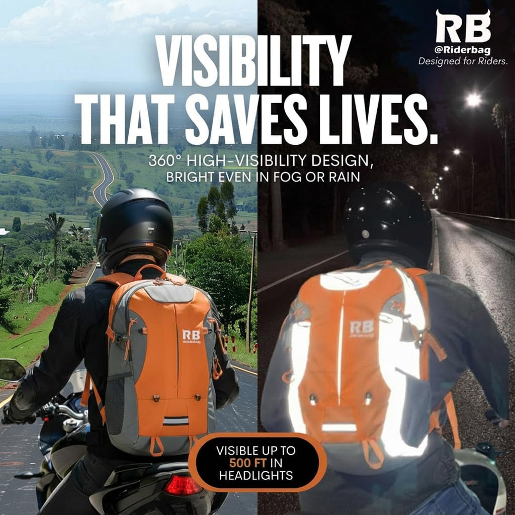 riderbag Reflective Motorcycle Backpack, Hi Viz Commuter Riding Bag