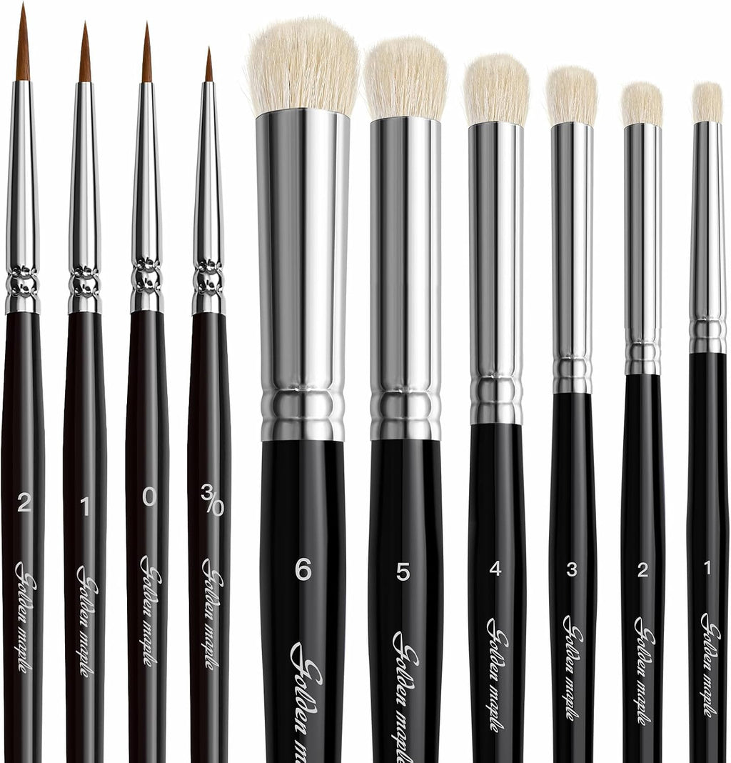 Golden Maple Drybrush Miniature Paint Brushes -10pcs Micro Detail Paint Brush Set, Small Fine Detail Brushes for Acrylics, Watercolors & Paint by Number, Figurine