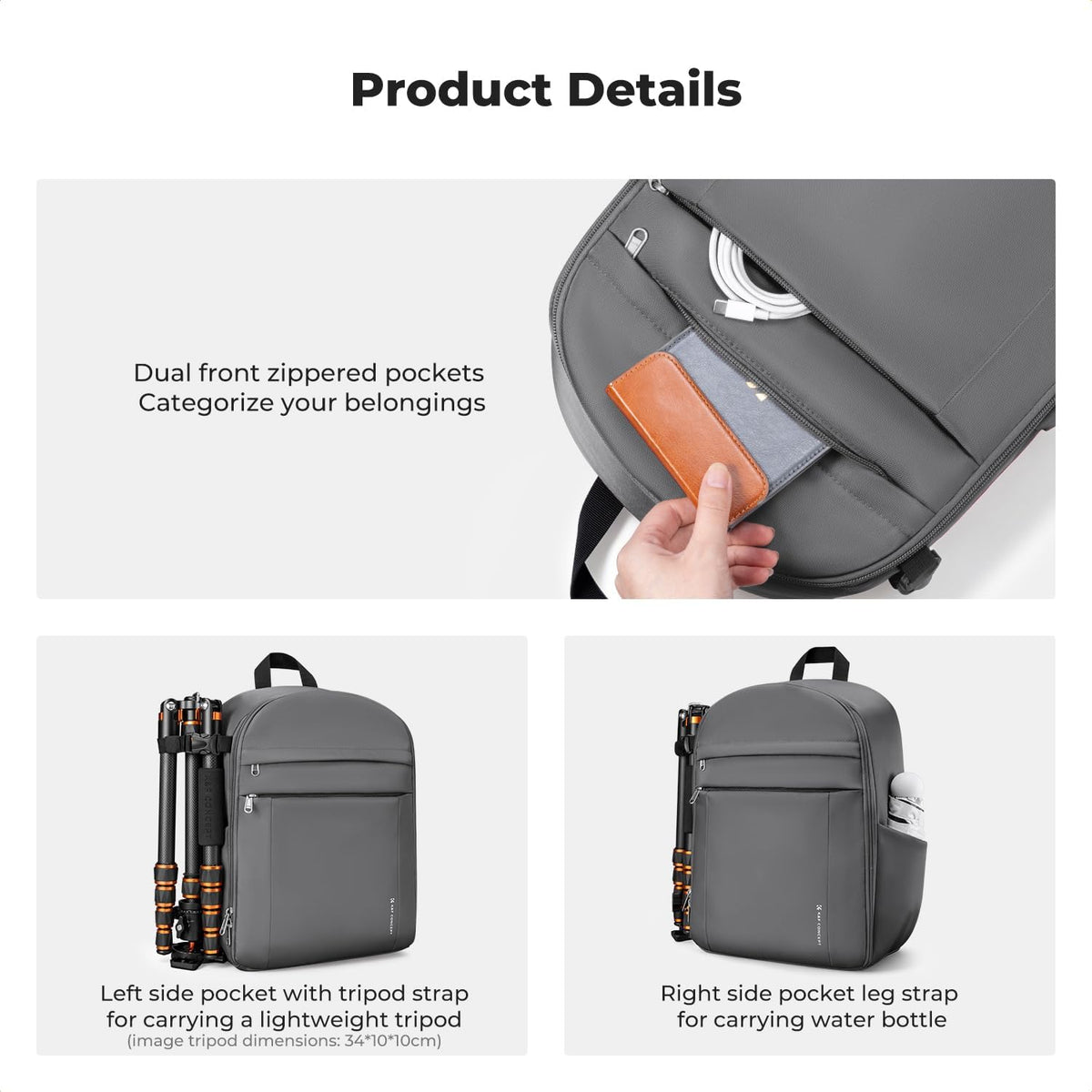 K&F CONCEPT Camera Backpack, DSLR/SLR/Mirrorless Photography Camera Bag