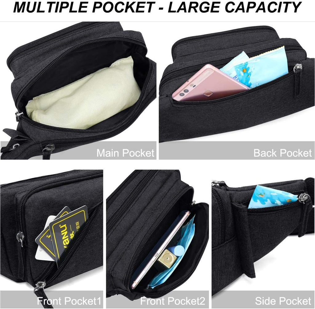 Fanny Pack Waterproof Waist Bag Pack Men Women Hip Bum Bag With Water Bottle Holder Adjustable Strap Suitable For Outdoors Workout Traveling Hiking Cycling Dog Walking Pouch Bag(black)