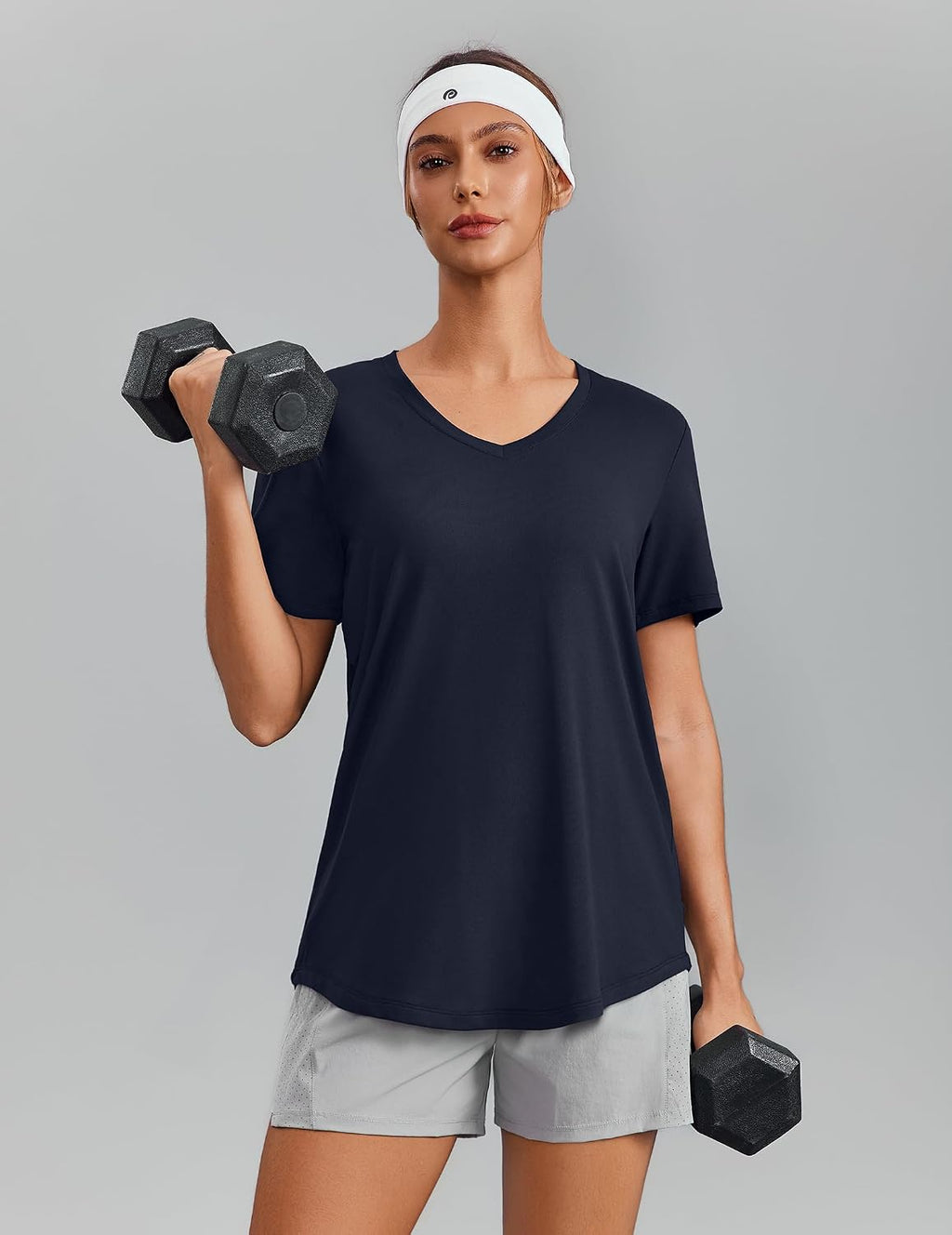PINSPARK V Neck Workout Tops for Women Short Sleeve Quick Dry Shirts