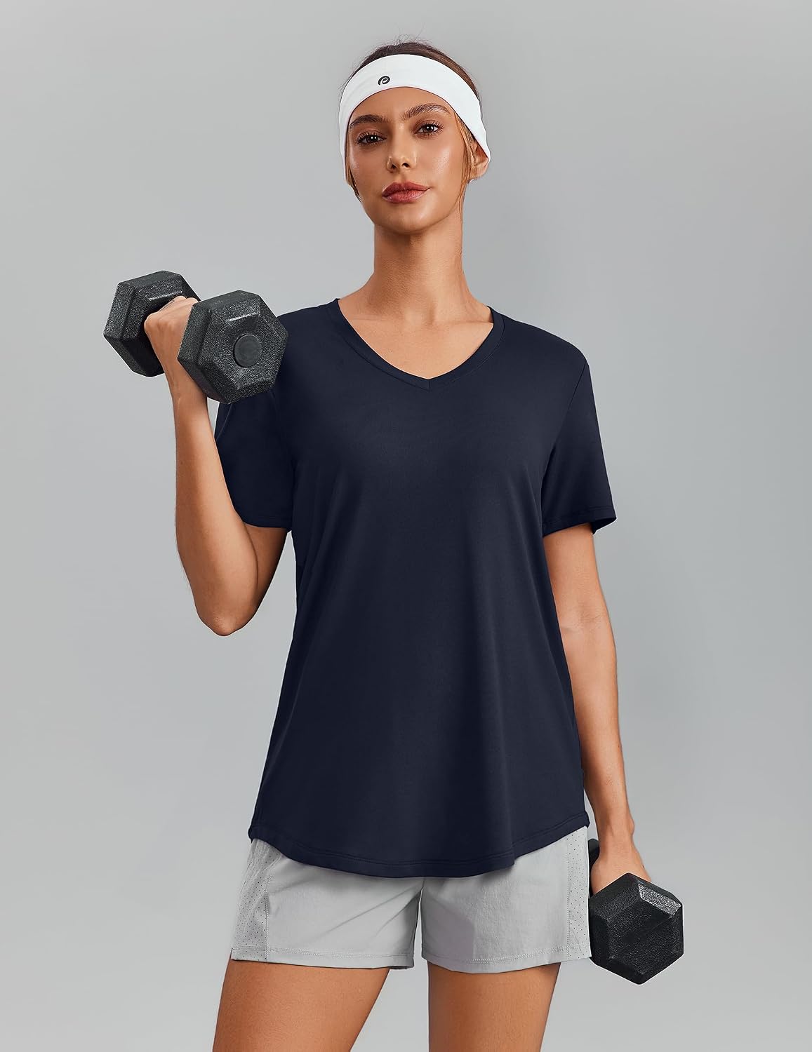 PINSPARK V Neck Workout Tops for Women Short Sleeve Quick Dry Shirts