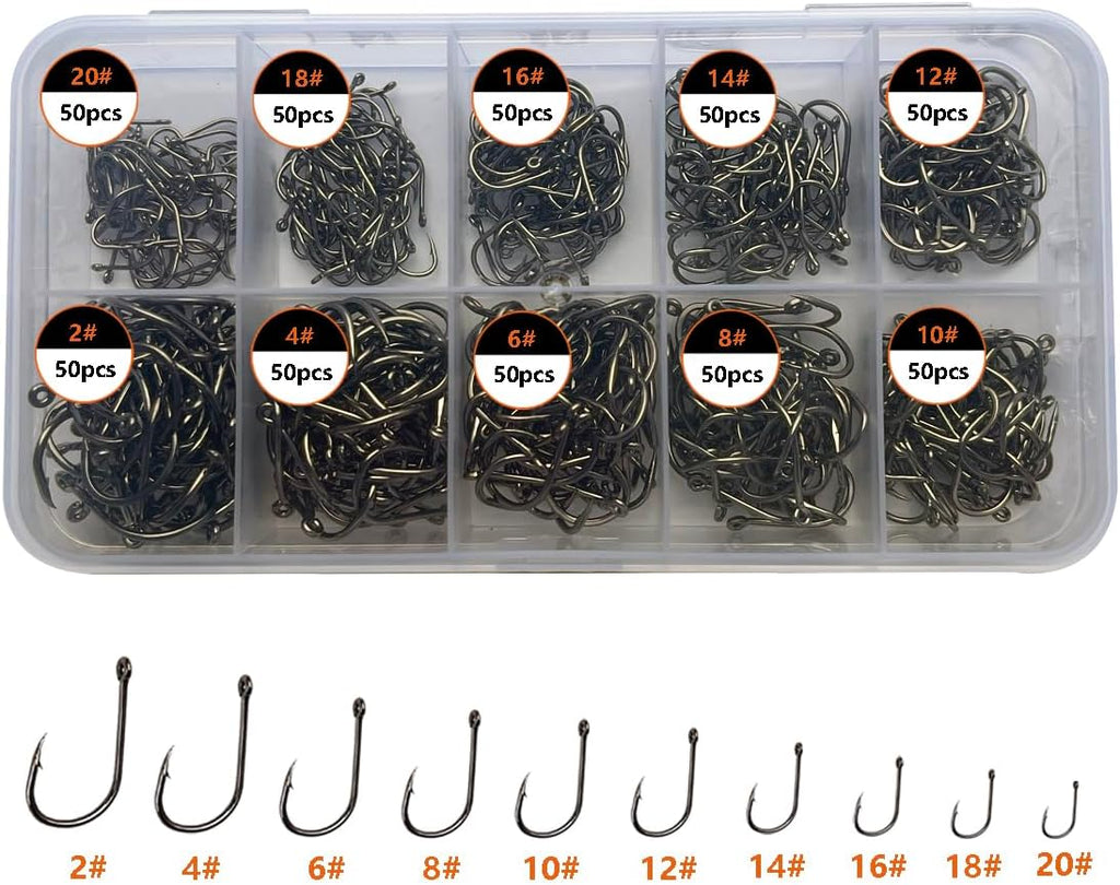 AMHDV 300Pcs/ 500Pcs/ 1000Pcs Small Fishing Hooks, 10 Different Sizes Tiny Fish Hook Set for Freshwater