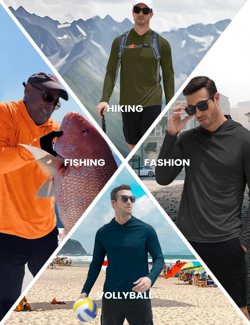 Mens UPF 50+ Sun Hoodie UV Protection Long Sleeve Swimming Rash Guard SPF Quick Dry Fishing Shirt for Outdoor Sports