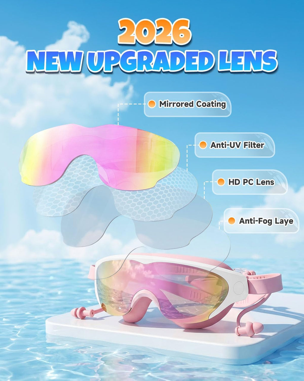 Zoomsnail Kids Swim Goggles 2Pack, Leakproof Anti-fog UV Lens Swimming Goggles for Kids Boys & Girls 3-15