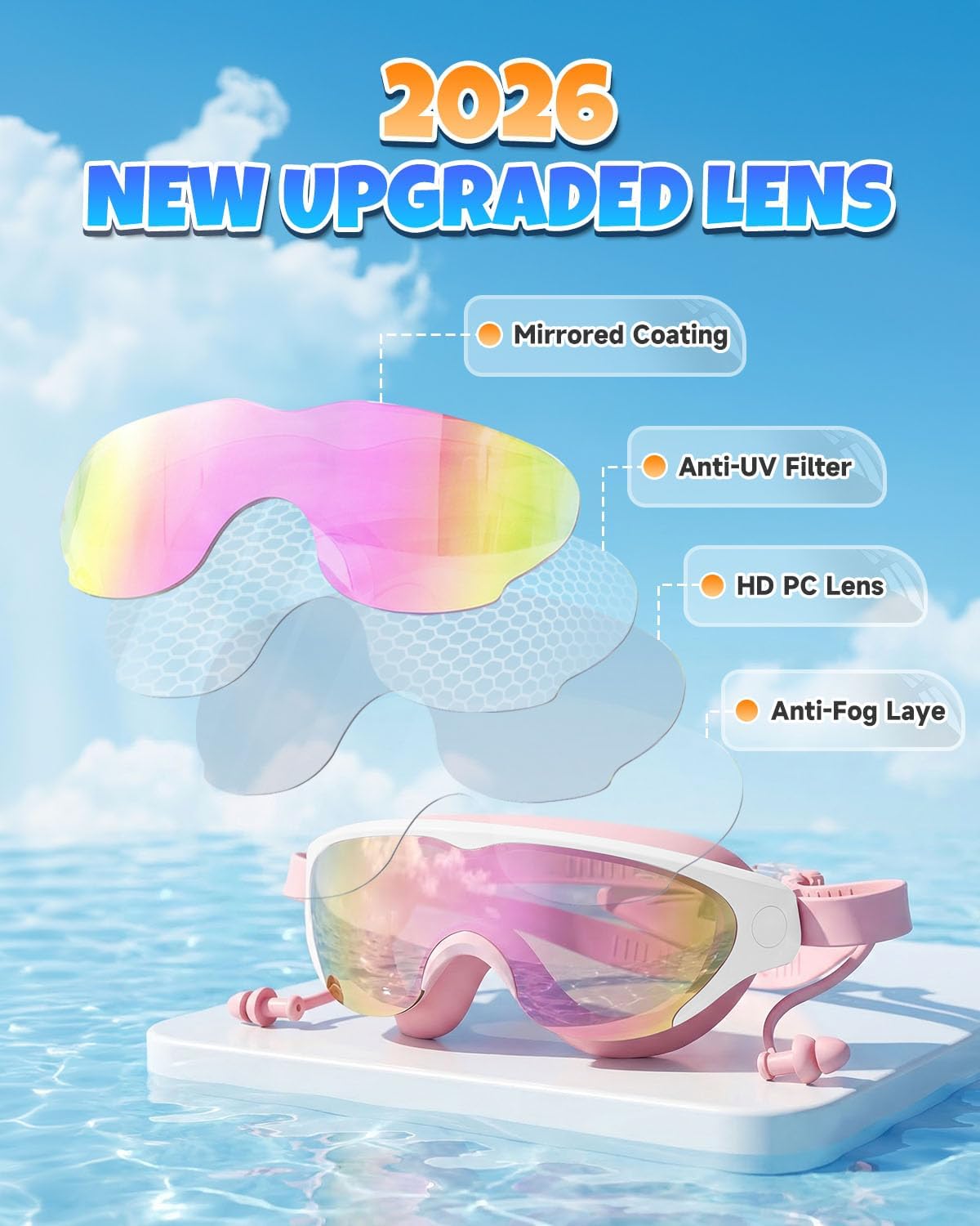 Zoomsnail Kids Swim Goggles 2Pack, Leakproof Anti-fog UV Lens Swimming Goggles for Kids Boys & Girls 3-15