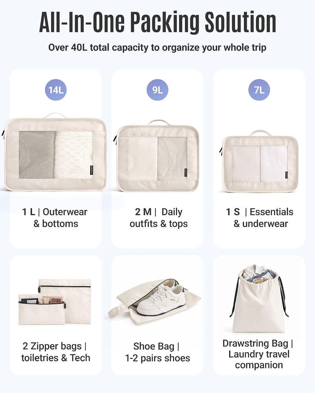 LIGHT FLIGHT 8 Set Packing Cubes for Travel, Cruise Ship Travel Essentials