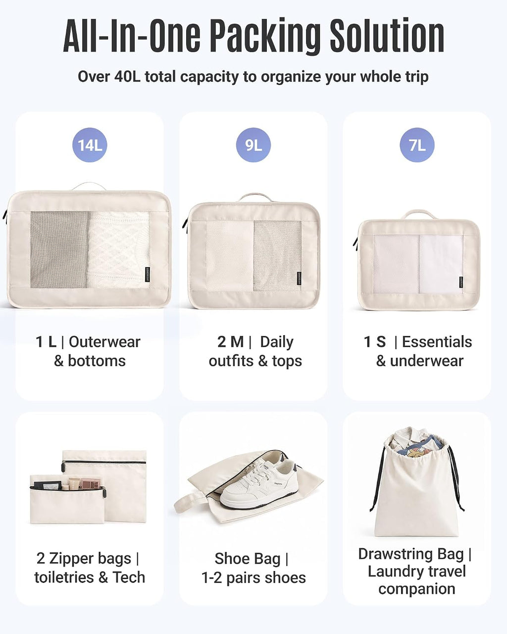 LIGHT FLIGHT 8 Set Packing Cubes for Travel, Cruise Ship Travel Essentials