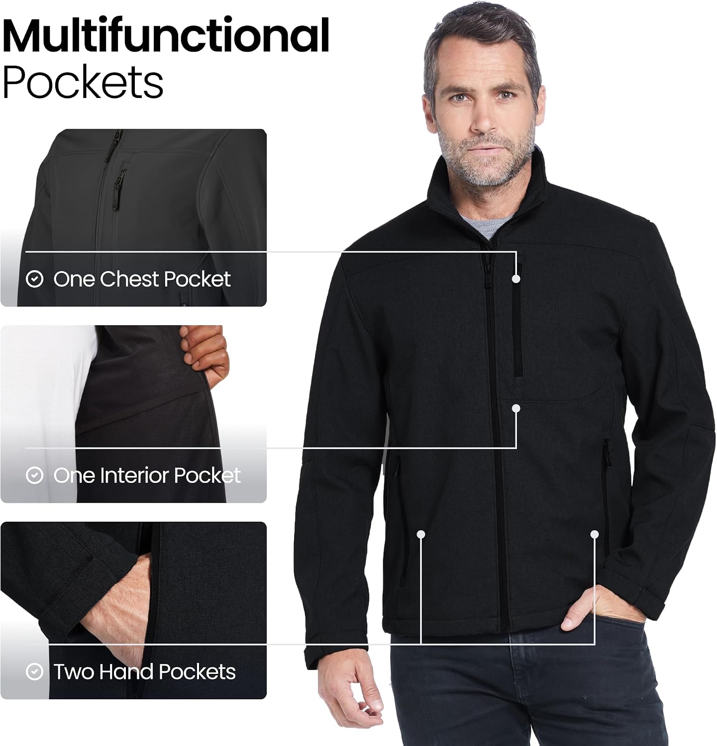 Weatherproof Men's Softshell Jacket – Wind & Water Resistant – Breathable, Lightweight Outdoor Coat