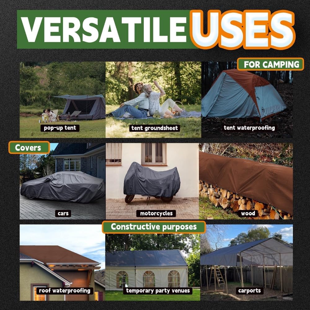 RAINDEWAY Small Tarps 4x6 Feet Super Heavy Duty Tarp Waterproof Gray/Brown