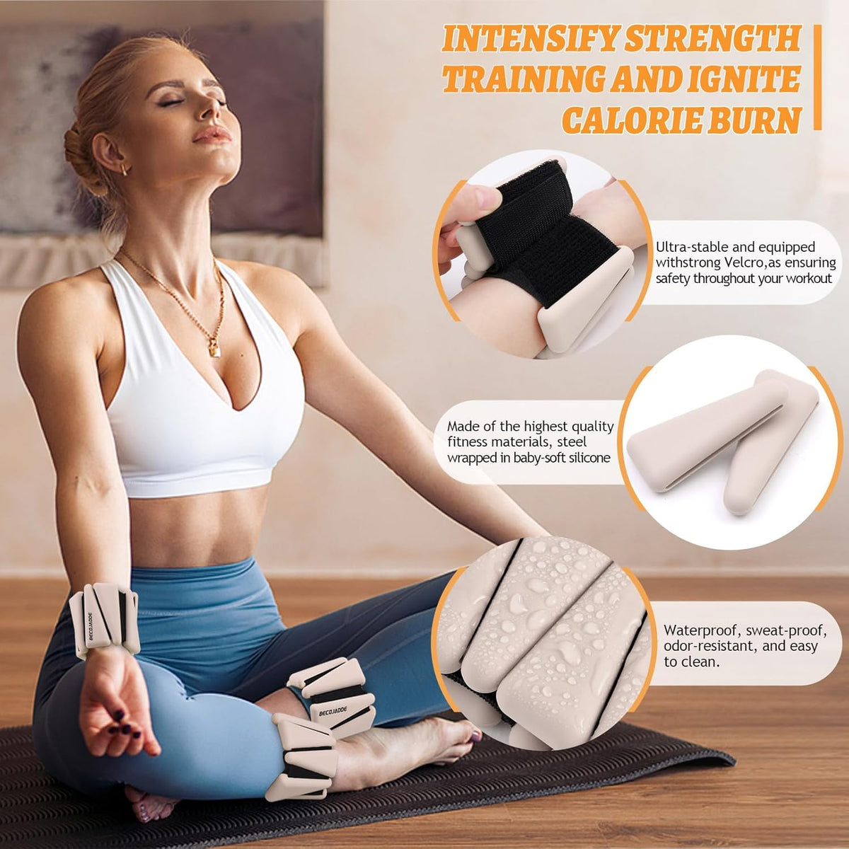 BECOJADDE Ankle Weights Set of 2 (1 lb/2 lb/3 lb Each) Adjustable Wrist Weights for Women Men Wearable Arm Leg Weight for Pilates, Running, Walking, Workout, Yoga