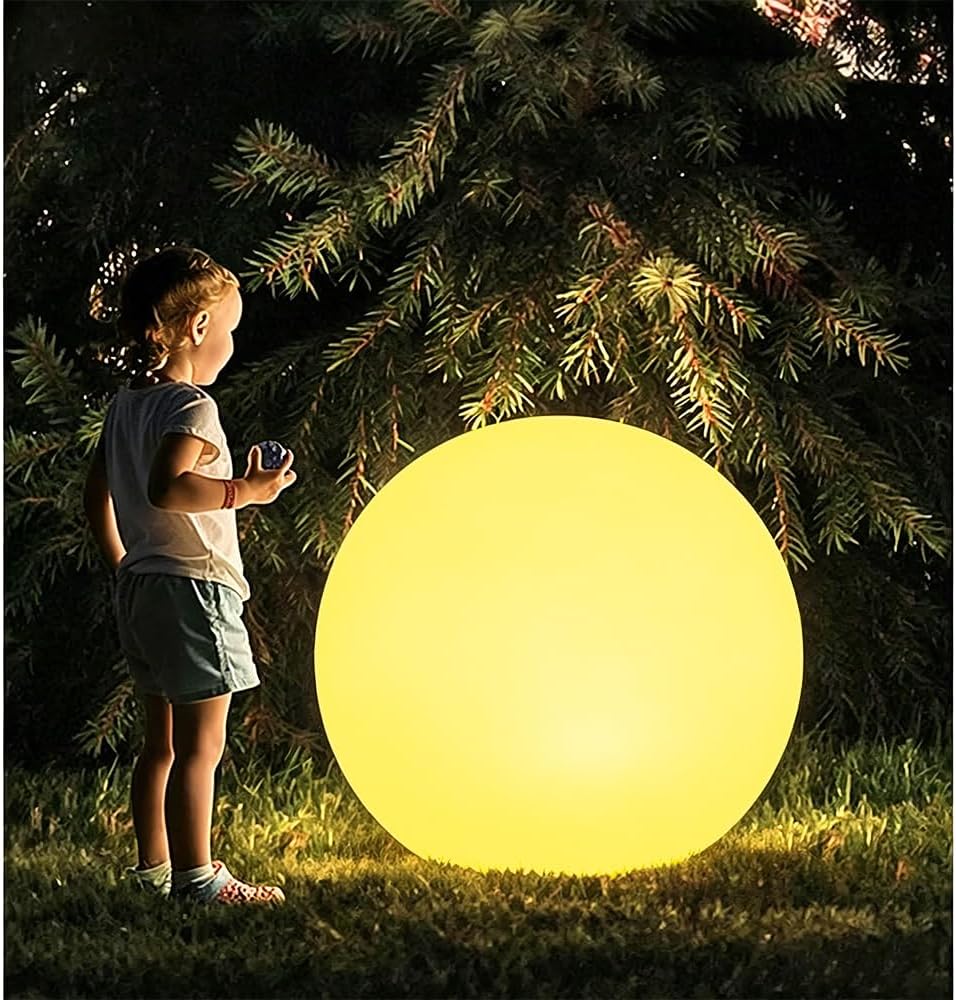 20-inch LED Glowing Ball Light, Large Rechargeable Globe Orb Light Outdoor