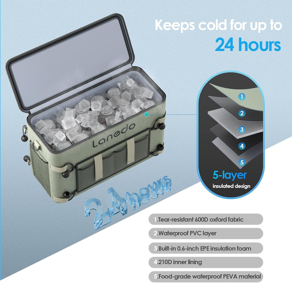 Deep Freeze Cooler Soft Sided Cooler Bag, 34 Can Collapsible Insulated Ice Chest, Large Leakproof Camping & Travel Cooler for Kayaking & Beach