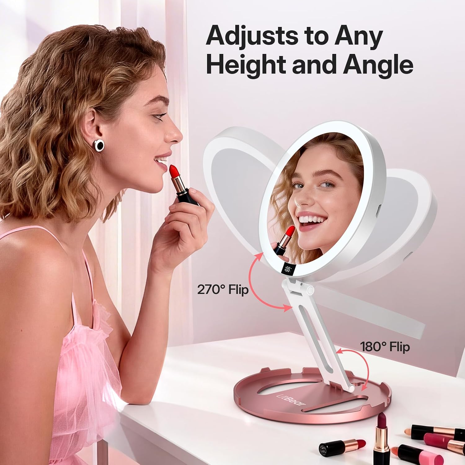 LitBear Travel Makeup Mirror with Lights, 10X/1X Foldable Magnifying Mirror
