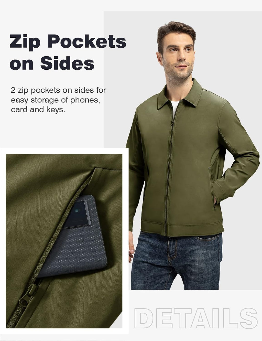 TBMPOY Mens Lightweight Jackets Light Windbreaker Full Zip Casual Work Jacket Golf Business Fall Track Coat with Pockets