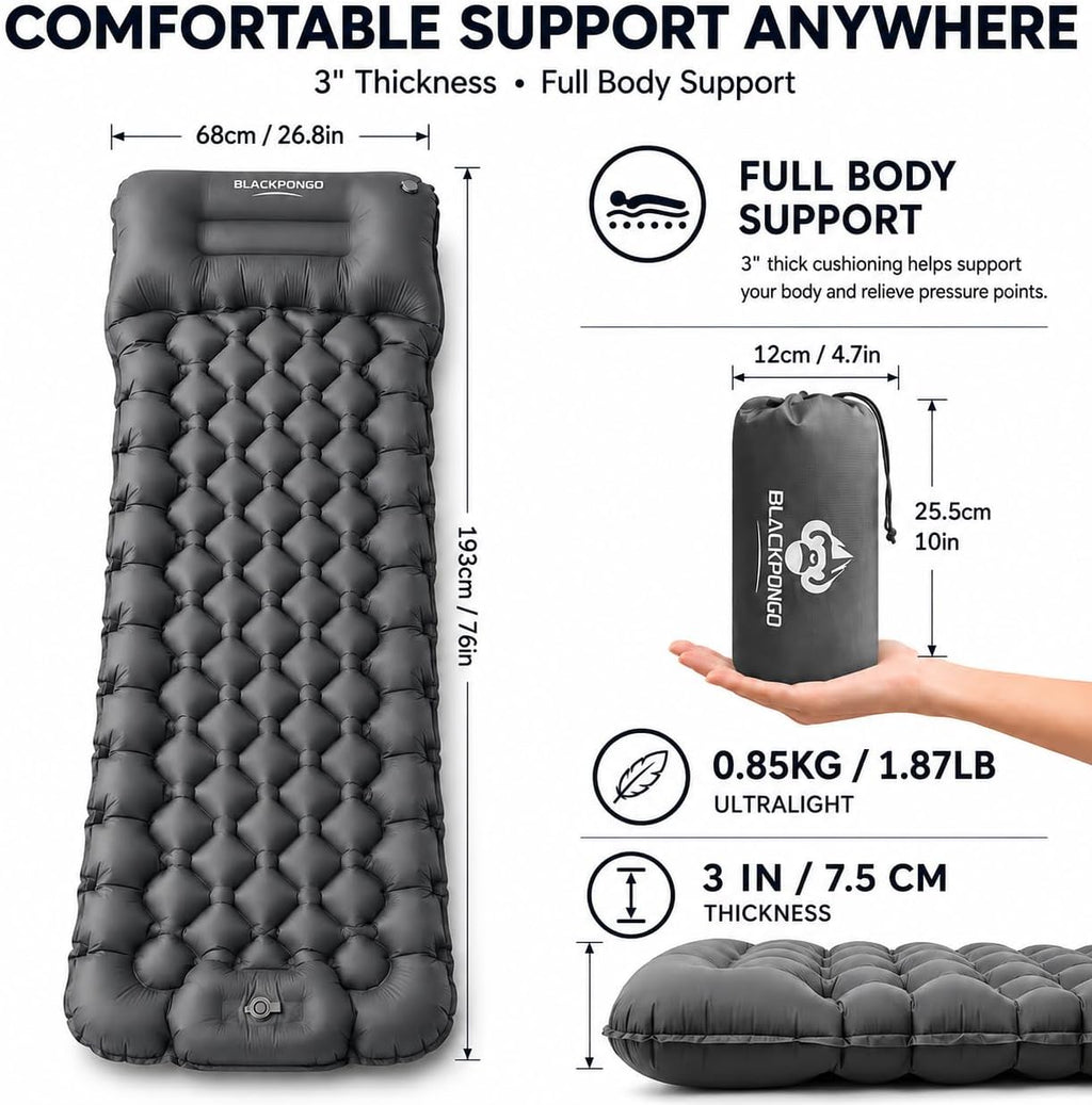 3-Inch Camping Sleeping Pad with Built-in Foot Pump