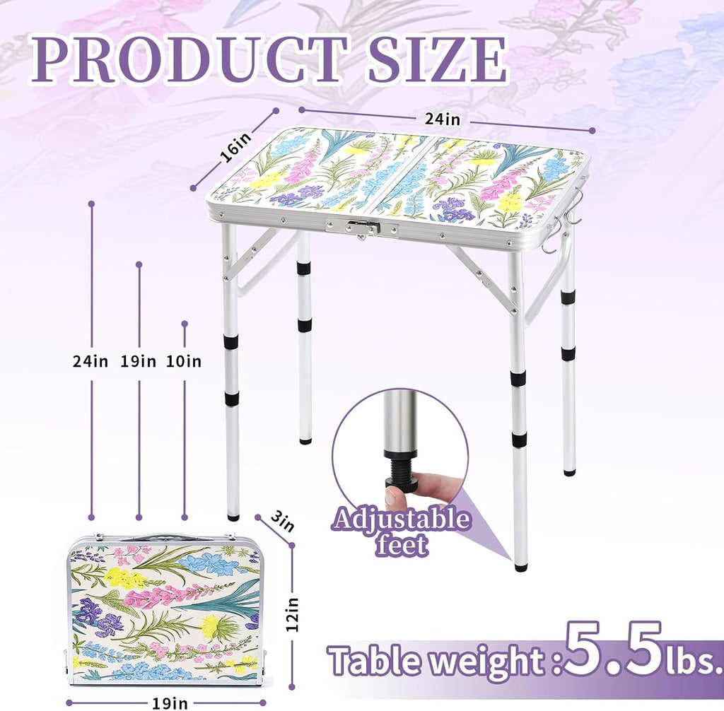 Yriuat Folding Camping Table 2ft Portable Picnic Table, Blooming Floral