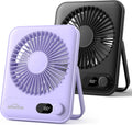 WHATOOK Small Desk Fan Personal Fans: 5000mah 25 Hours Battery Office Quiet Mini Desktop Fan Portable Rechargeable Travel Essentials (Black & Purple, Milliamp Hours, 2000)
