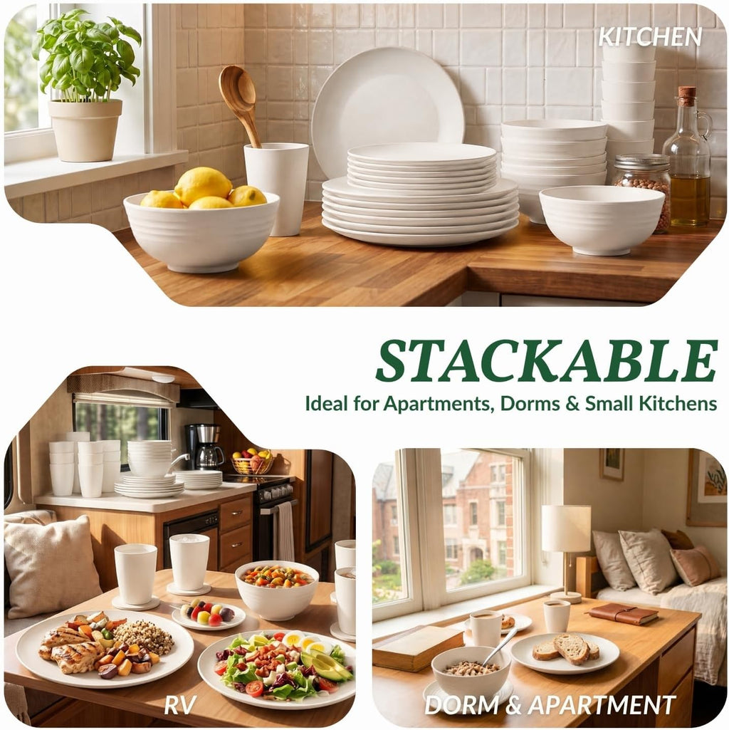 Homienly Wheat Straw Dinnerware Set,40-Piece Dish Set for 8, Dinner Plates, Dessert Plate, Cereal Bowls, Cups, Appetizer Plates,Reusable Dinner Plates Kids Plates and Bowls Sets, White