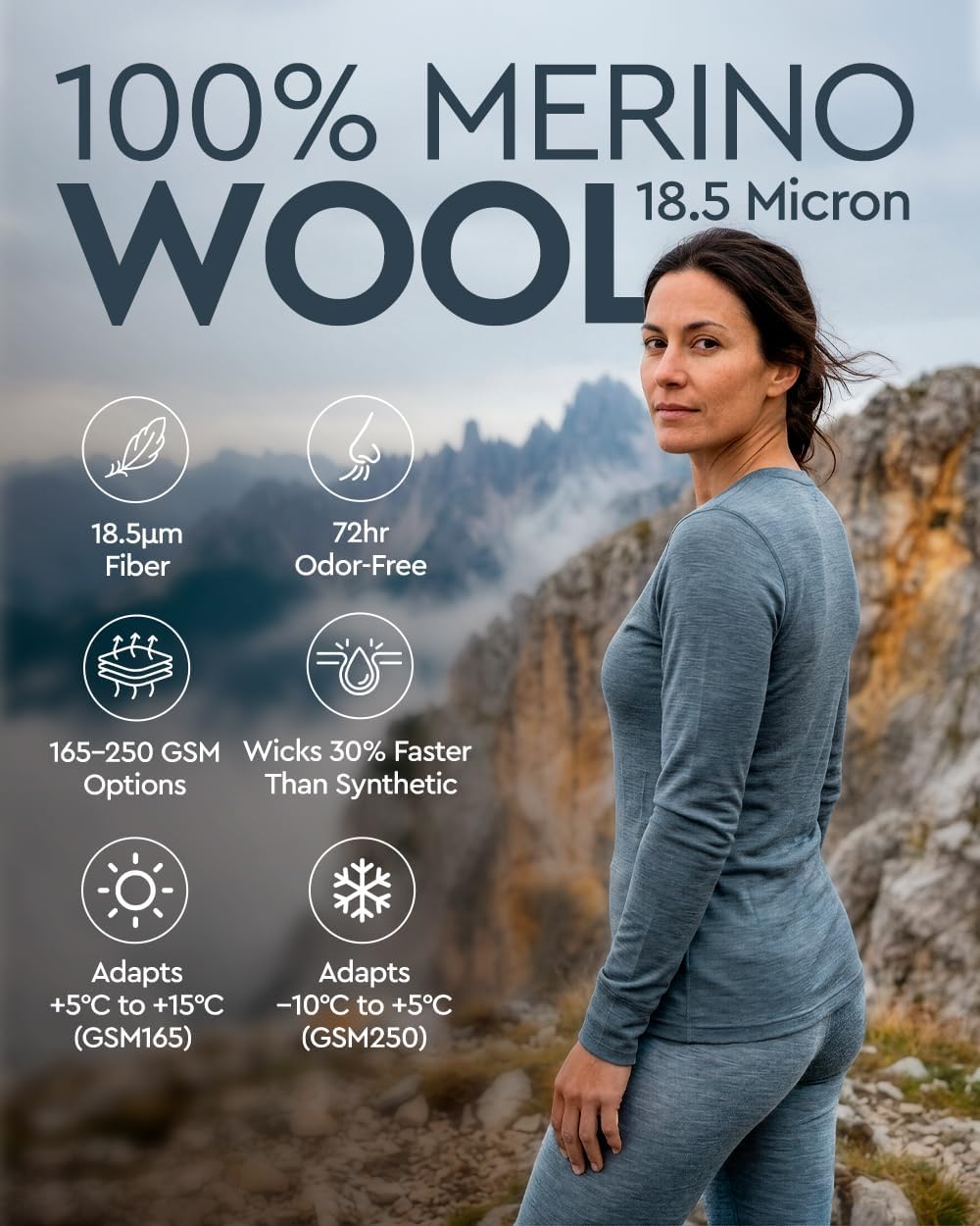 100% Merino Wool Base Layer Set Women - Thermal Underwear Long Johns PJs