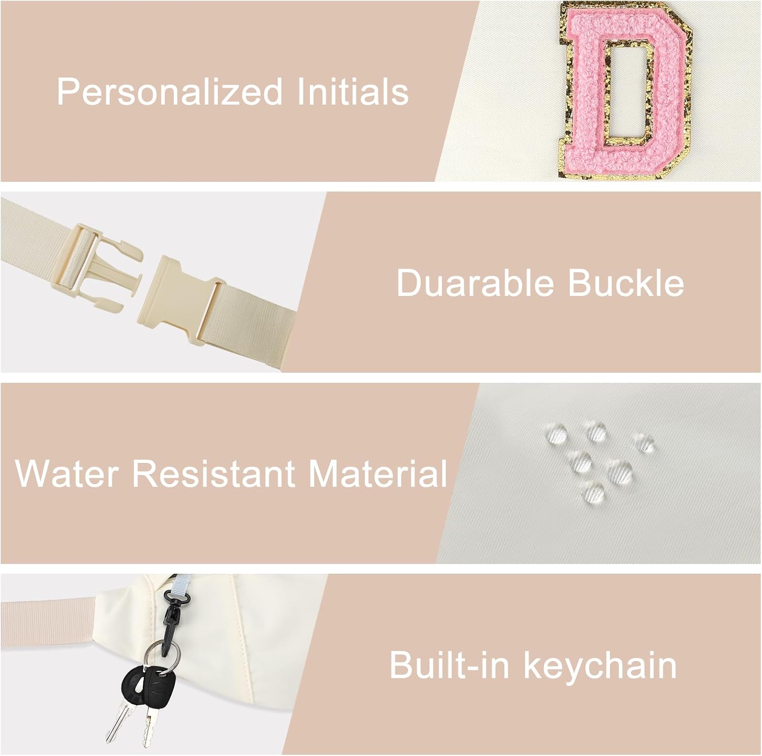 MAXTOP Birthday Gifts for Women Men,Personalized Initial Letter Patch Fanny Pack Crossbody Bag with 3-Zipper Christmas Gift Trendy Stuff for Daughter Sister Her,Beige D