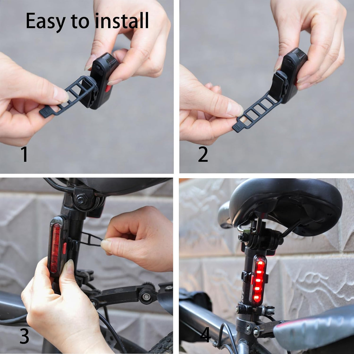 Bike Tail Light, Bicycle Rear Lights USB-C Rechargeable LED Cycling Safety Flashlight with 4 Light Mode for Road Mountain Night Riding & Adults Men Women