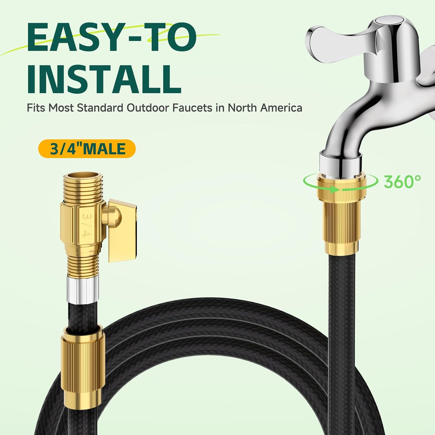 100ft Garden Hose – Lightweight & Flexible Water Hose, Leak-Proof Fabric & Non-Expandable with Shut-Off Valve for Yard, Outdoor Watering, Car Wash & RV