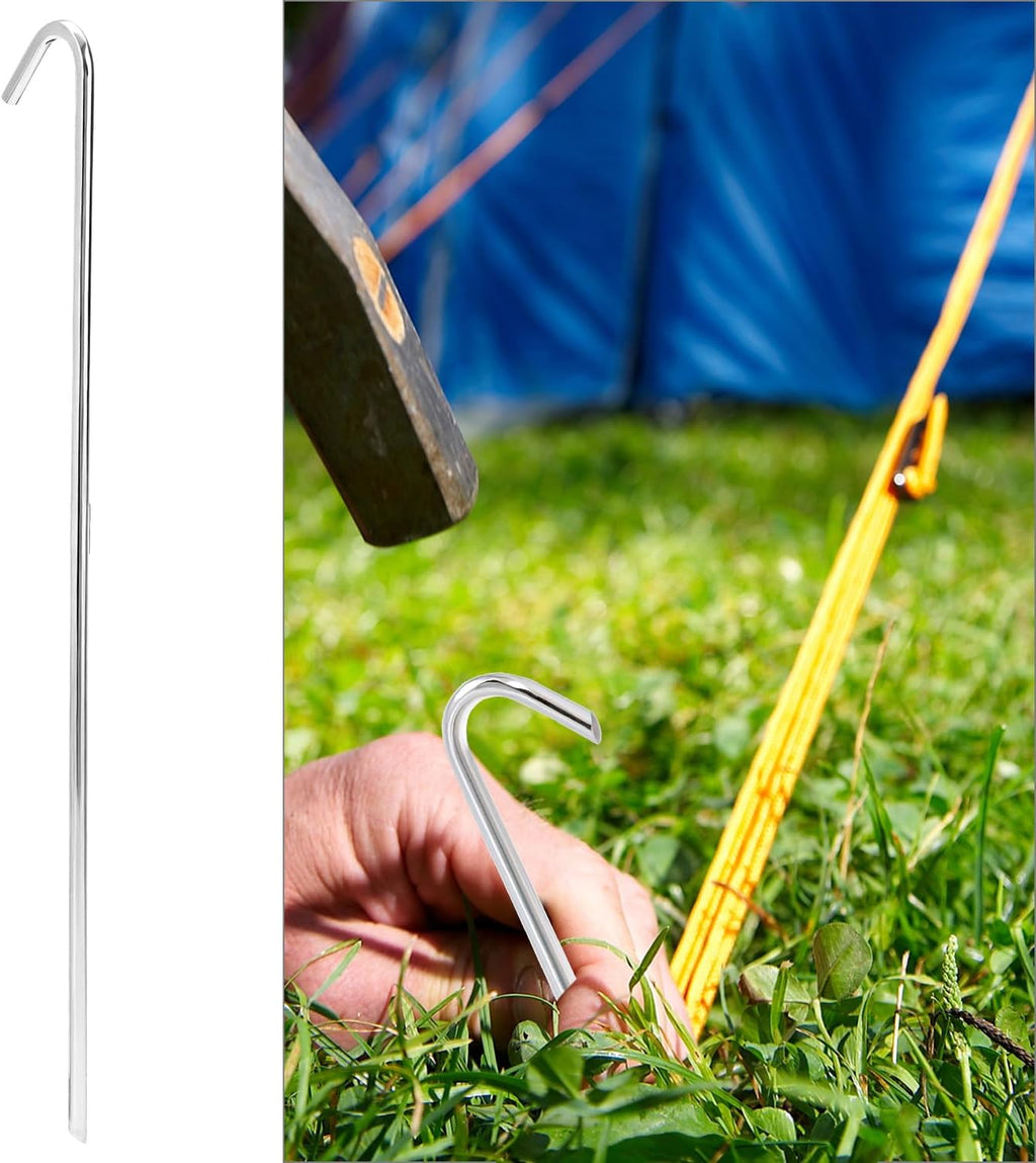 QWORK Metal Tent Stakes, 120 Pack 9-Inch Heavy Duty Camping Tarp Stakes, Galvanized Steel Garden Edging Fence Hooks, Canopy Anchors