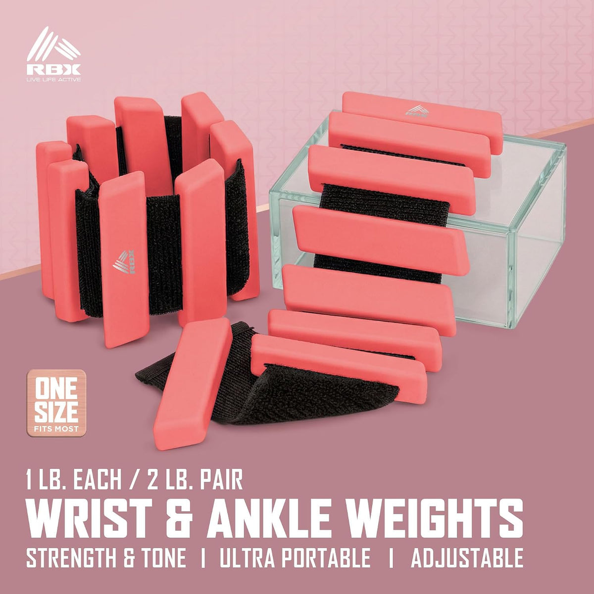 RBX Adjustable Ankle & Wrist Weights, Customizable for Pilates, Yoga, Walking, Barre, Home Workouts & Strength Training