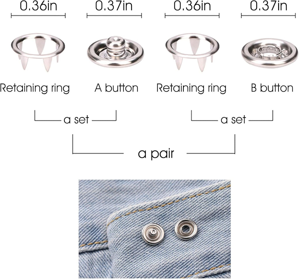GTAAOY 9.5 mm Metal Snaps Buttons with Snap Pliers, 100 Set