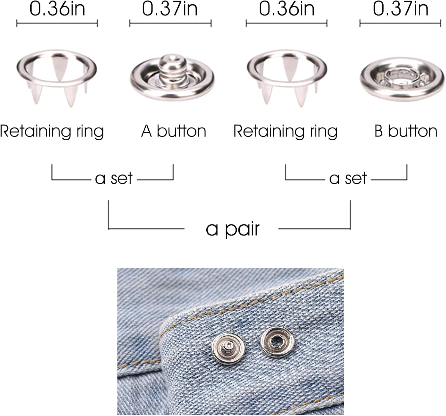 GTAAOY 9.5 mm Metal Snaps Buttons with Snap Pliers, 100 Set