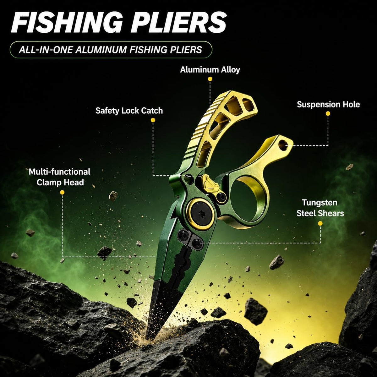 Saltwater Fishing Pliers, Split Ring Pliers with Tungsten Cutter & Lanyard