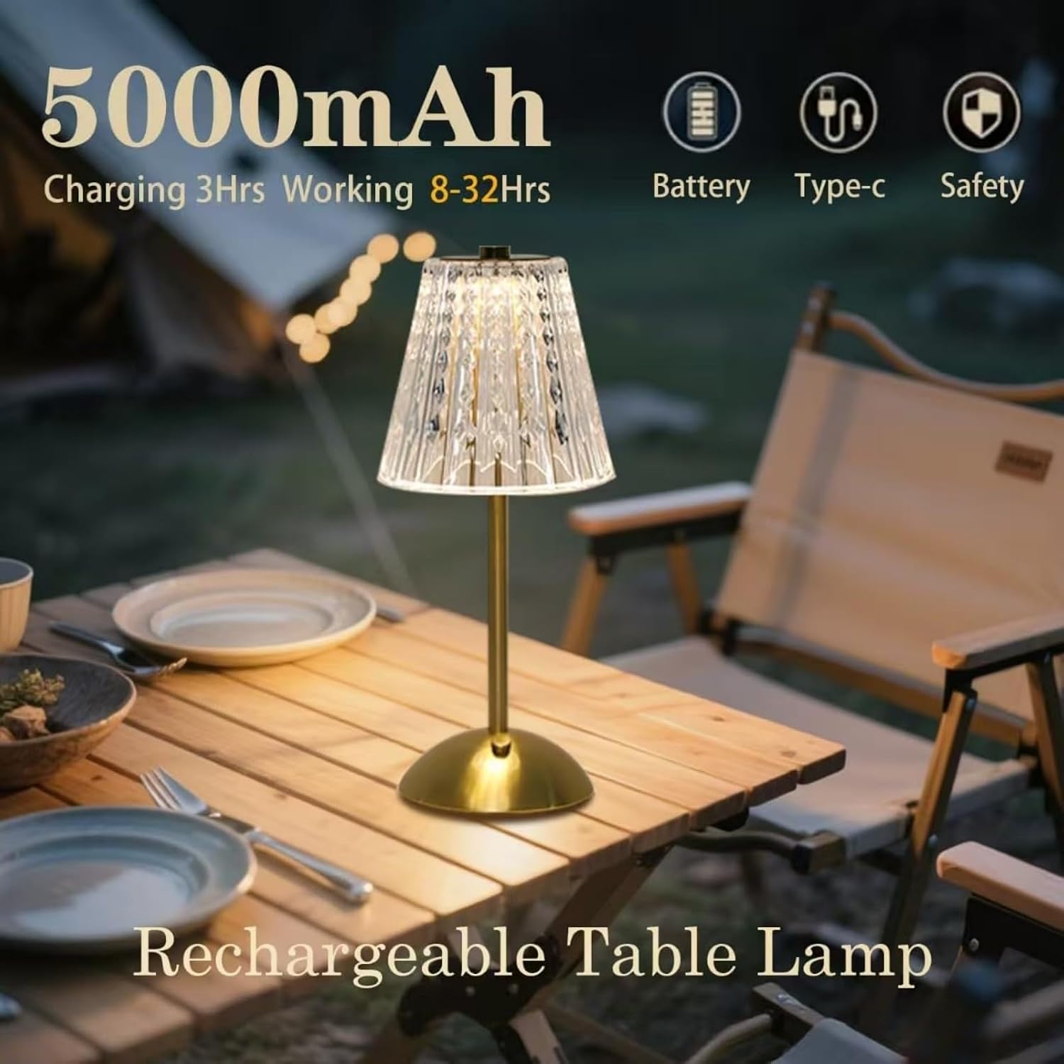 2 Pcs Cordless Rechargeable Table Lamp, Touch Dimming, 3 Color Modes