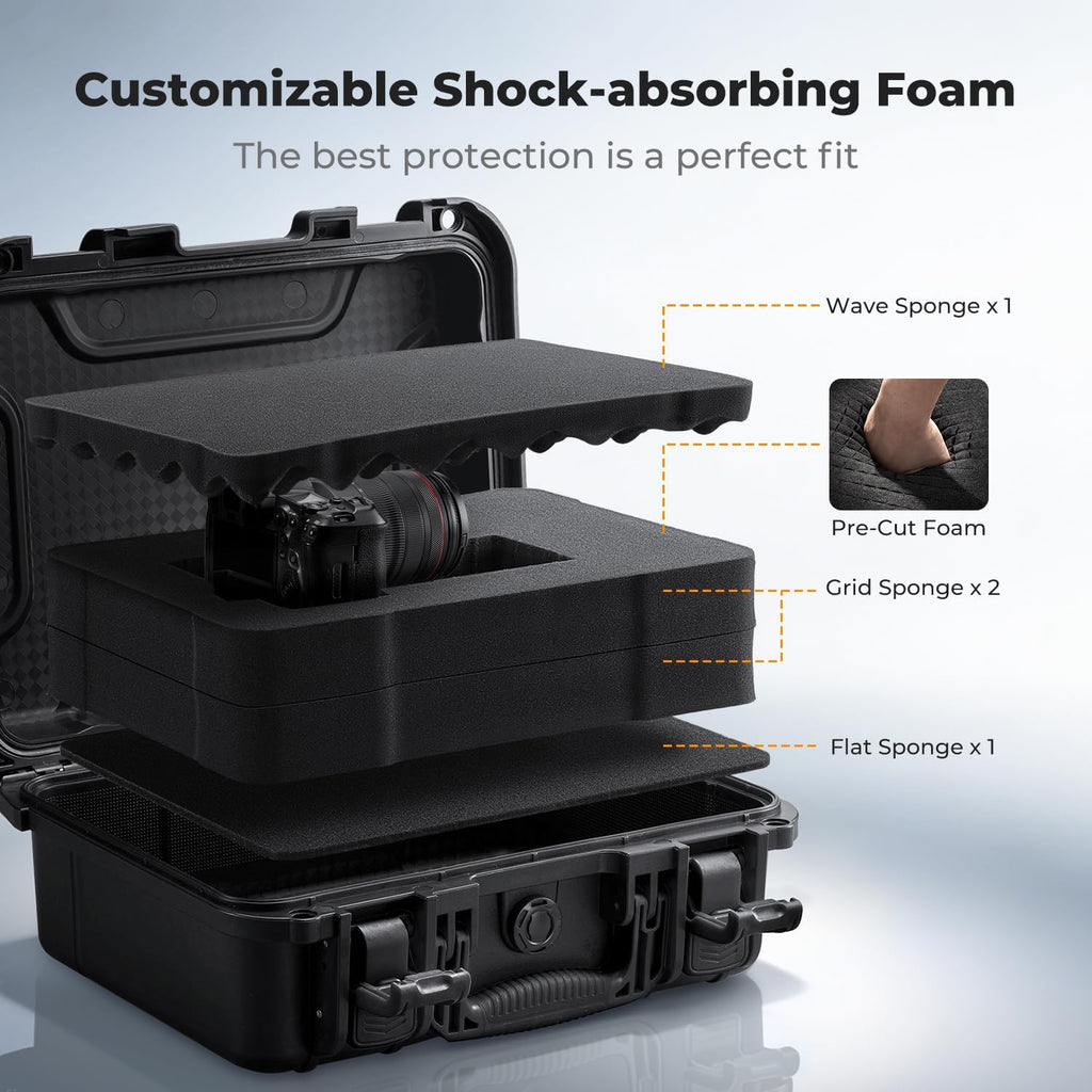 K&F CONCEPT Waterproof Hard Case, IP67 Protective Case with Pre-Scored Foam