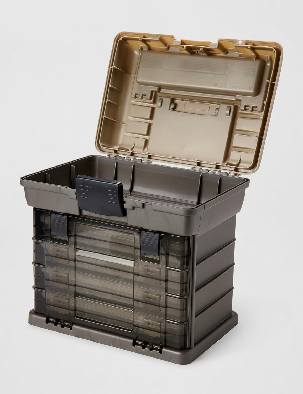 Plano Guide Series StowAway 4-By Rack System Tackle Box, Holds 4 3700 Utility Tackle Boxes, Quick-Access Top Storage with DuraView Lid, Durable Construction, Flexible, Adaptable Fishing Box