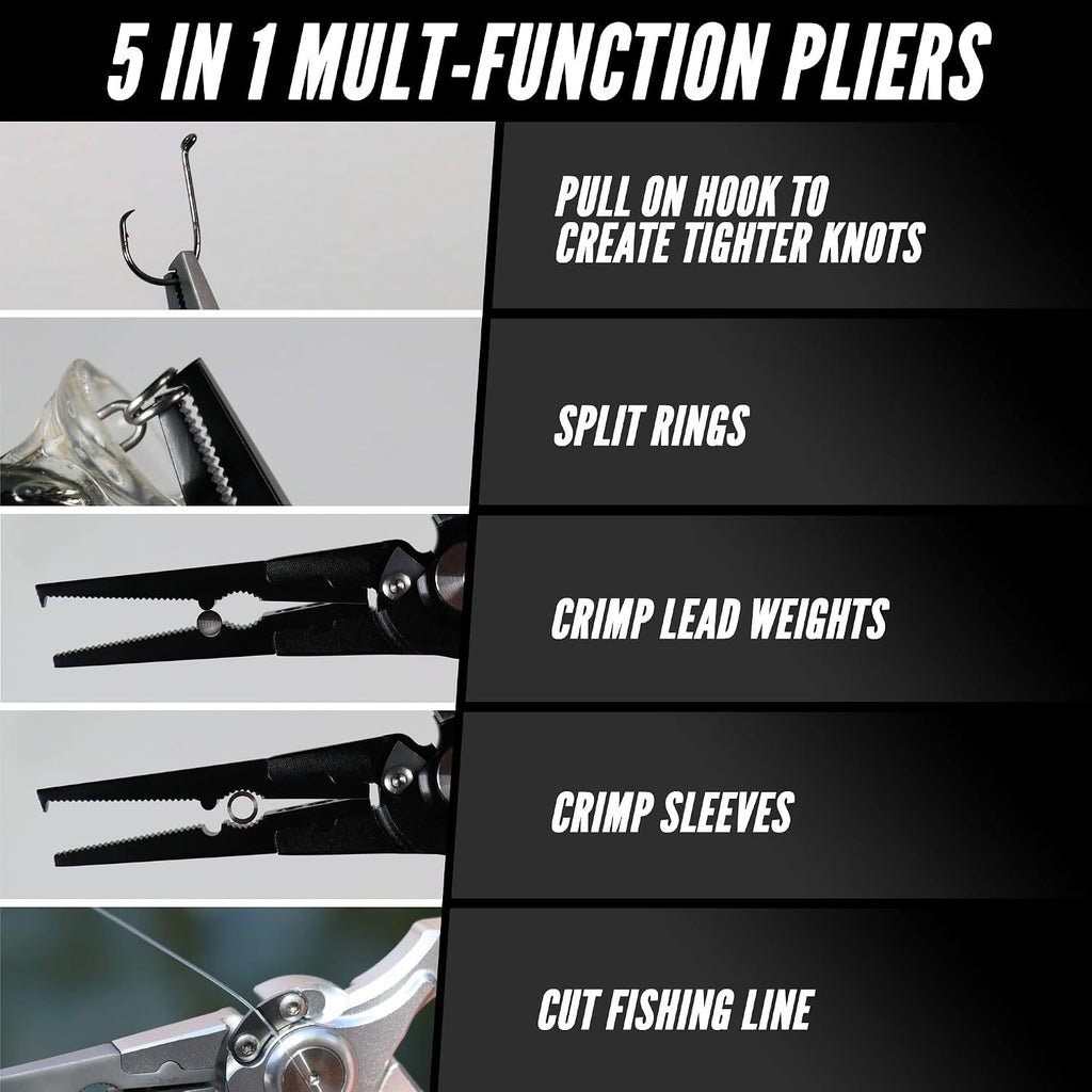 Beyond Fishing Pro Aluminum Series 8 Inch Multifunction Fishing Pliers, Saltwater Resistant Fishing Gear, Tungsten Carbide Cutters, Corrosion Resistant Teflon Coating with Sheath
