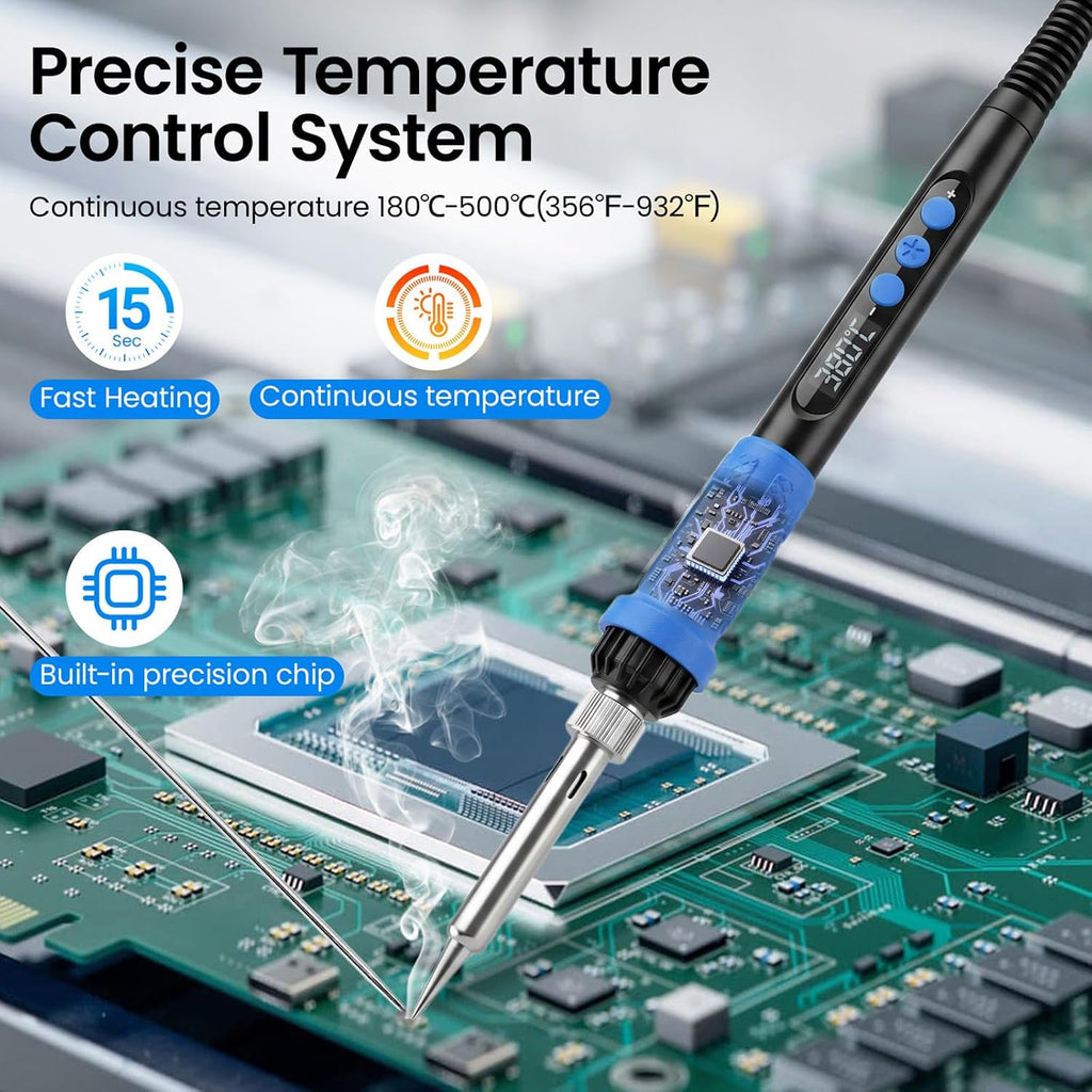 Soldering Iron Kit, 100W High Power LCD Soldering Iron, 2 Helping Hands Soldering, Flux, Iron Tips, Tin Wires, Solder Sucker, Tweezers. °C/℉ Conversion, Auto Sleep，Temperature Calibration
