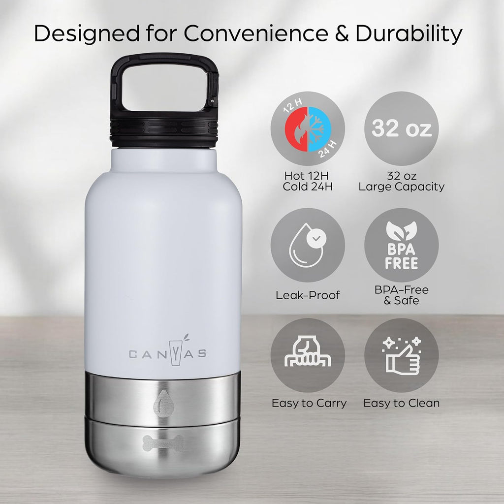32oz Insulated Dog Water Bottle, Leak Proof with Food & Water Bowls