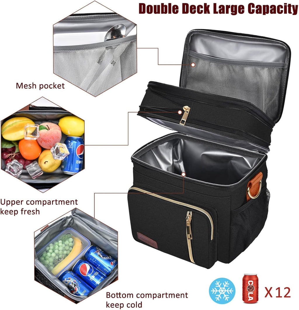 MIYCOO Lunch Bag for Women & Men, Expandable Double Deck Lunch Box, 15L
