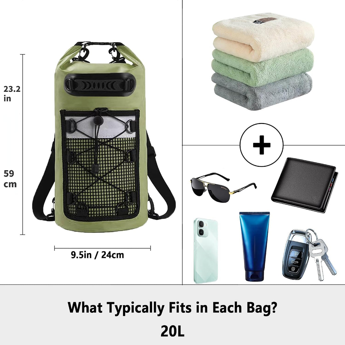 SHENDU 20L Roll-Top Waterproof Dry Bag Backpack for Kayaking Hiking（Olive）
