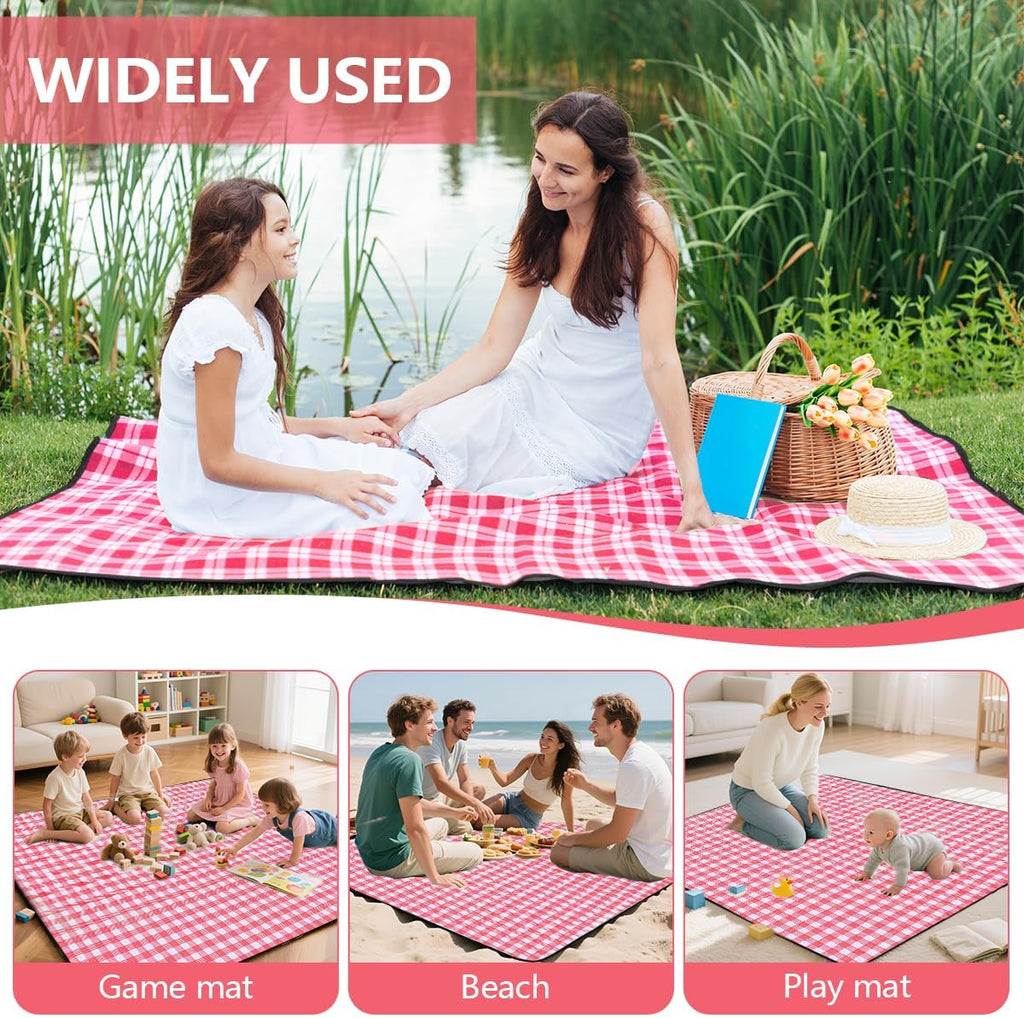 OBTANIM Extra Large Picnic Blanket 80 x 80 Inch Waterproof Foldable Beach Blankets Outdoor Picnic Mat for Camping Grass Lawn Park Music Festival Party Accessories (Red and White)