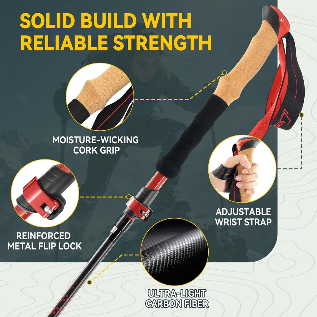 Clostnature Carbon Fiber Collapsible Trekking Poles for Hiking, Walking