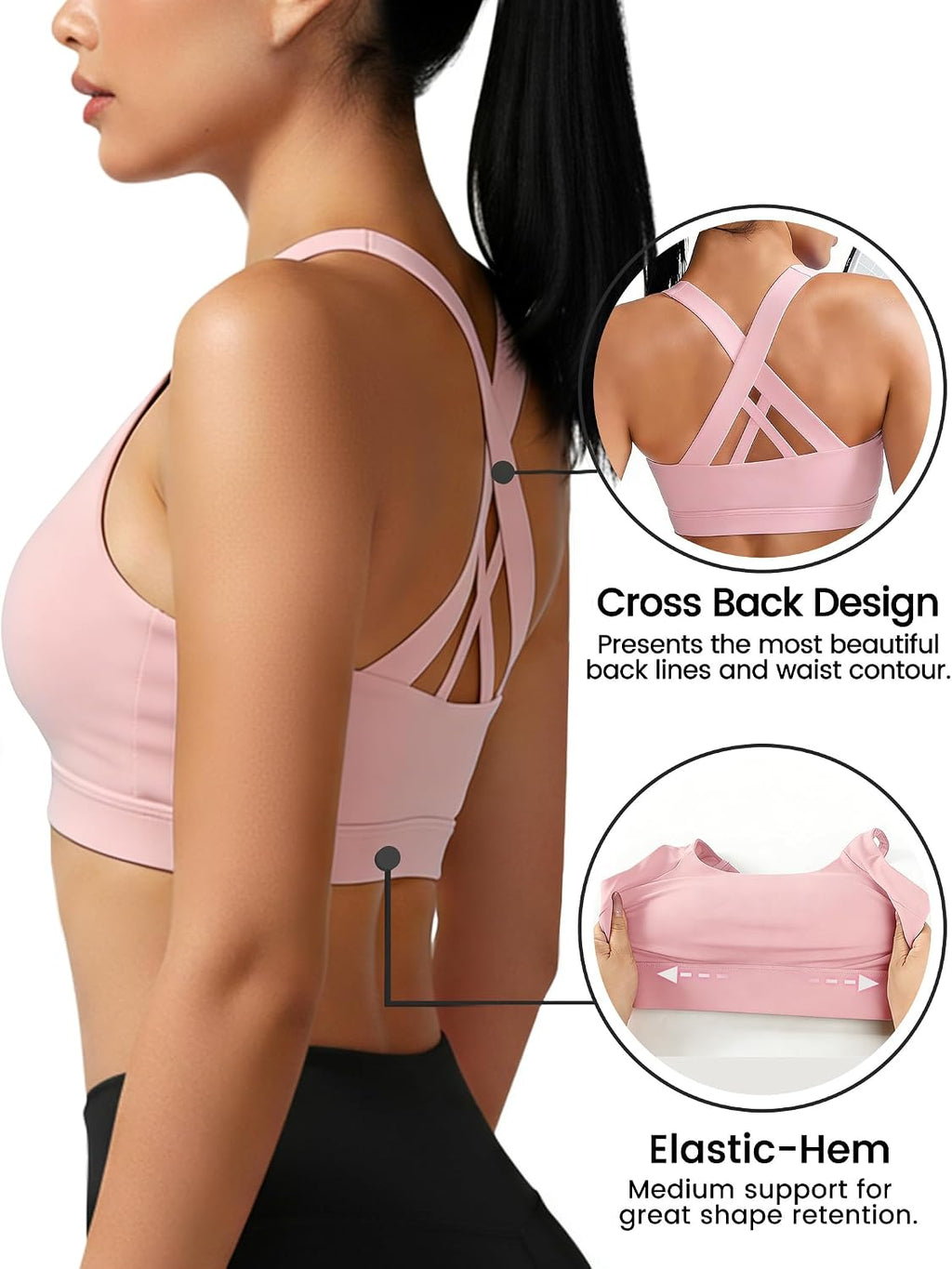 Buauty Sports Bra for Women, Criss Cross Back Medium Support Workout Bras with Removable Cups for Yoga Running Gym