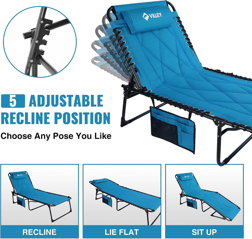 VILLEY Oversized Padded Chaise Lounge with Cushion, Foldable Recliner