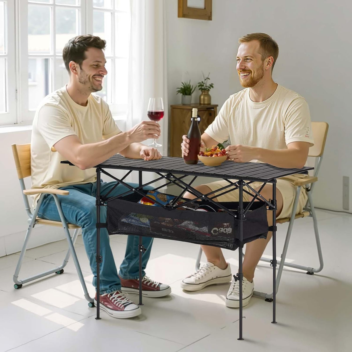VEVOR Folding Camping Table, Portable Roll Up Side Tables, Lightweight Aluminum Beach Table for Outdoor BBQ Tailgating Picnic, Travel (47 inch-Black)
