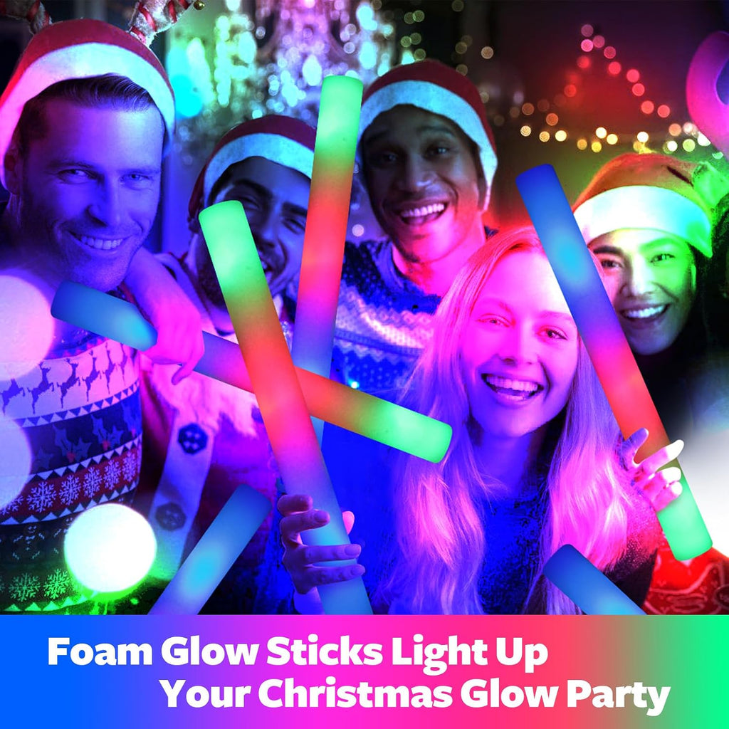 wellent 200 PCS LED Foam Glow Sticks Bulk, Glow in the Dark Party Supplies with 3 Modes Colorful Flashing, Neon Party Favors for Birthday, Wedding, Carnival, Concert, New Year