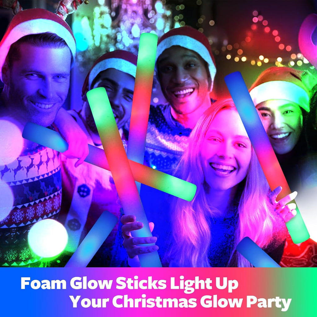wellent 107 PCS LED Foam Glow Sticks Bulk, Glow in the Dark Party Supplies with 3 Modes Colorful Flashing, Neon Party Favors for Birthday, Wedding, Carnival, Concert, New Year